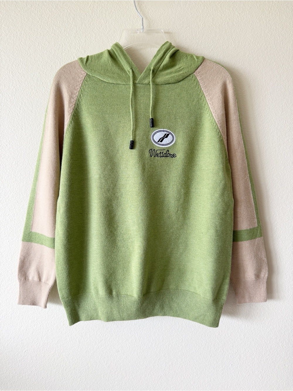 WE11DONE Welldone Green Beige Knit Hoodie Sweater Raglan Streetwear